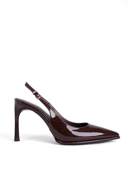 Women's Black Patent Leather Pointed Toe Thin Heel Daily & Classic Stiletto Shoes with Back Strap