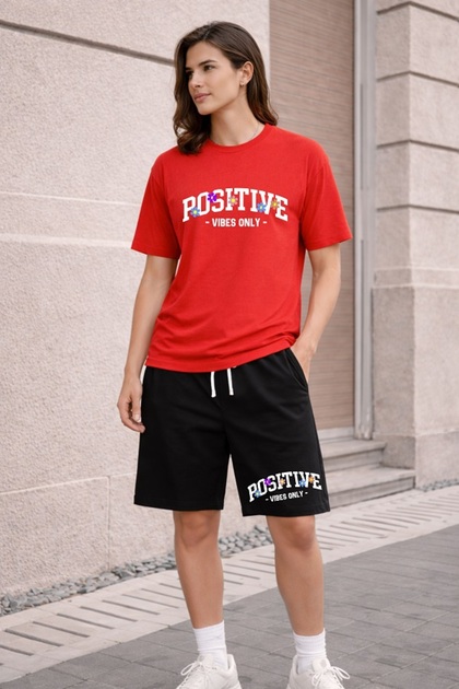 Women/Girls Positive Vibes Only Oversize T-Shirt and Shorts Set