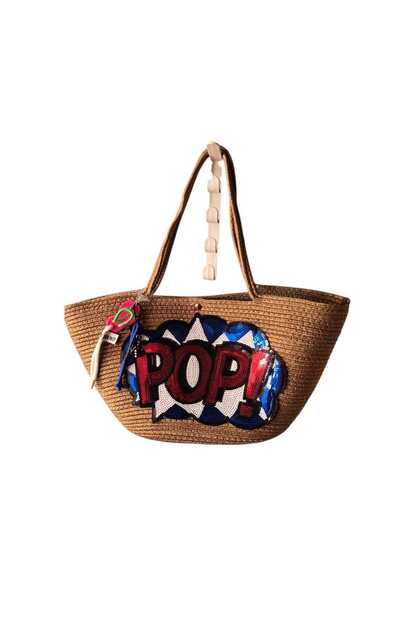 Doüal Jute Popart Patterned Mother's Day Women's Beach Daily Shoulder Bag