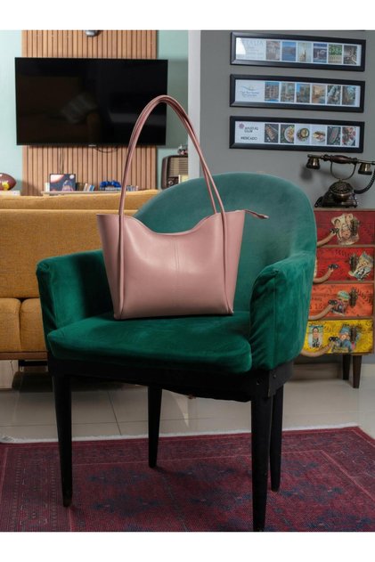 Faux Leather Zippered Powder Pink Shoulder Bag (Marteniçka Bracelet Is a Gift!) !))