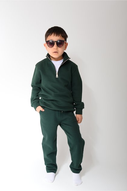 Half Zippered 100% Cotton Green Regular Fit Comfortable Fit Standing Collar Sweat + Badi̇ + Jaggar Suit