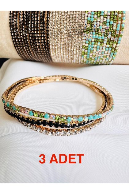 Zircon Stone Waterway 3-Piece Gold Bracelet with Rubber Bands