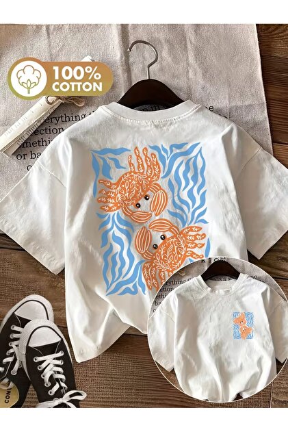 Unisex Crab Printed Oversize Crew Neck T-Shirt