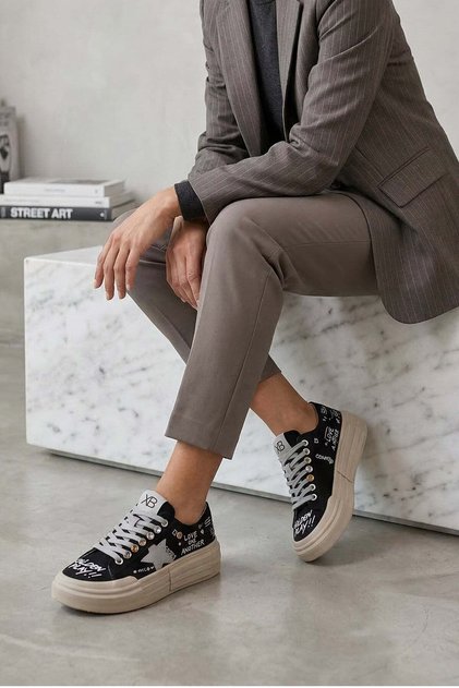 Ai̇da Original Kri̇stebell Imported Women's Sports Shoes with Text and Stone Details Black