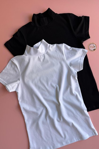 Women's Cotton Short Sleeve Turtleneck Undershirt T-Shirt Basic Underwear Daily Use 62E28