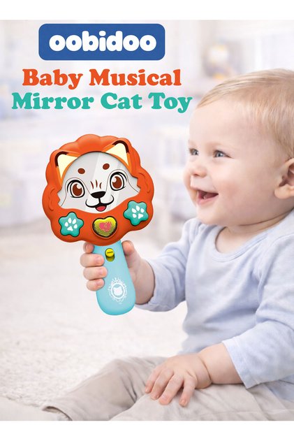 Baby Musical Mirror Cat Toy with Lights Sound Music Peek A Boo Educational Toy 0+ Months