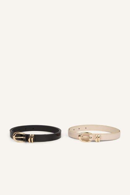 Women's Oval Buckle 2-Piece Faux Leather Belt H5090Axns