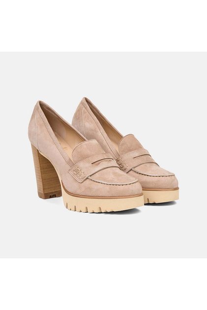 Luca Grossi Kadın Bej Platform Topuklu Süet Loafer
