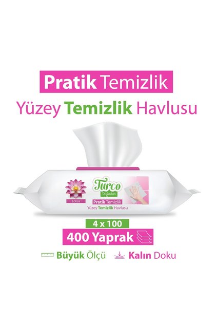 Turco Doğadan Pratik Yüzey Temizlik Havlusu Lotus 4x100 (400 Yaprak)