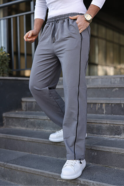 Men's Casual Summer Striped Loose Gray Sweatpants