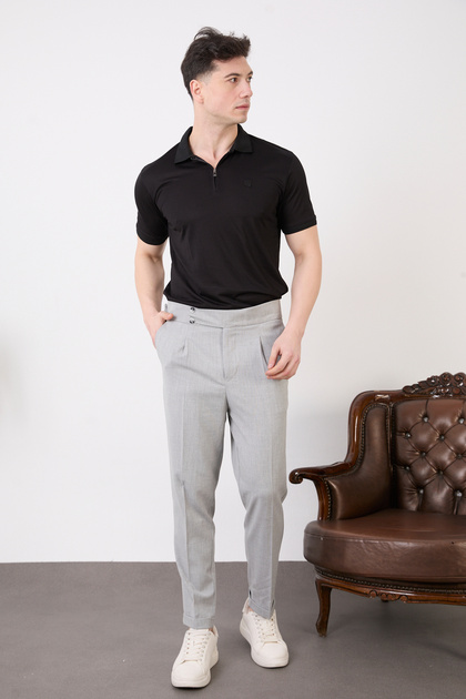 Men's Double Button Pleated Lycra Fabric Pants