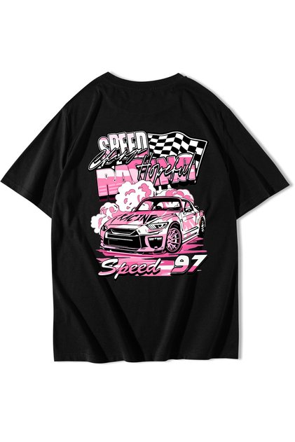 تي شيرت للجنسين مقاس كبير Racing Car Speed 97 باللون الأسود