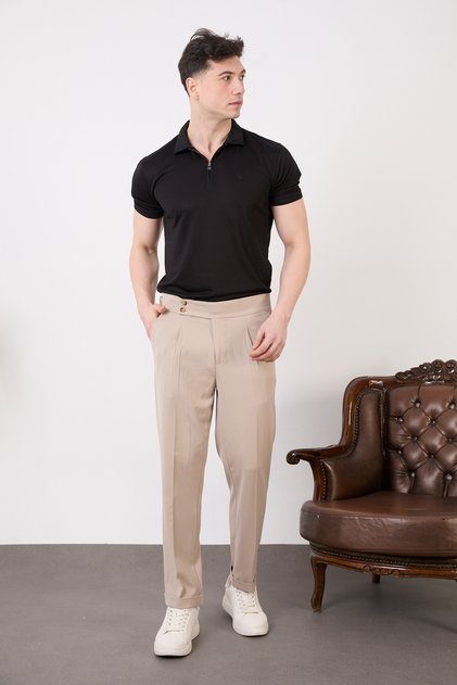 Men's Double Button Pleated Lycra Fabric Pants
