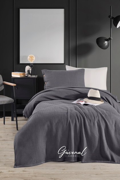 Siena | 100% Cotton Single 160X230 cm Knitted Pique Set with Button Detail and Pillowcase