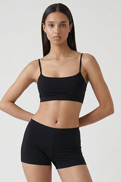 Cotvie black cotton bralette boxer set