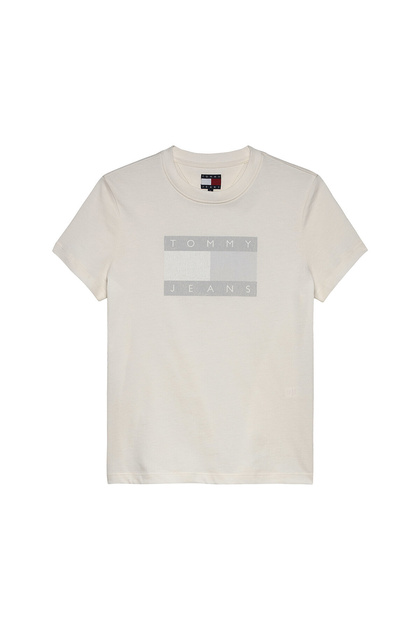 Yuvarlak Yaka Desenli Beyaz Kadın T-Shirt TJW REG TJ FLAG SS TEE