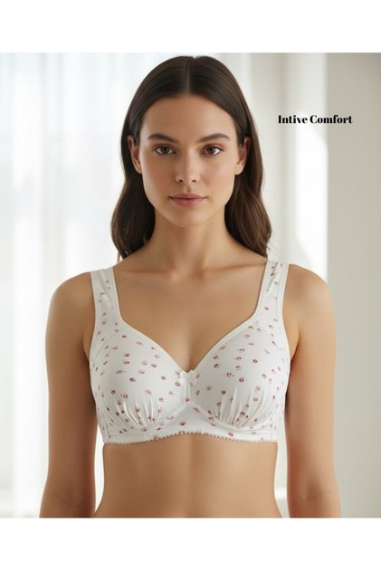 Intive Comfort Cotton Leopard/Floral Pattern Gathering Thick Strap Bra with Clasp (85-95)