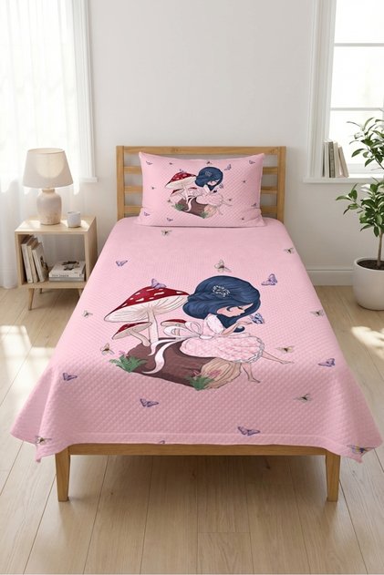 Butterfly Fairy Tale Pink Baby Pique Set-Düşsel Orman Bohemian Powder Navy Blue Quilted Bedspread