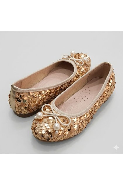 (Vuudy) Ortapedi Pul Detailed Girls' Ballerina Flats Gold