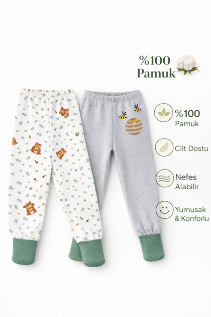 Baby&Child Organic Booties Pants Self-Socking Bottom Pajamas Seasonal Cotton Set of 2