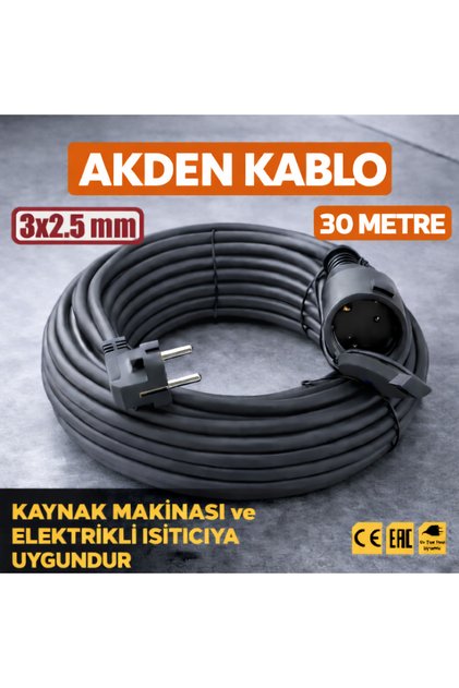 Kablo 30 Metre 3x2,5mm Uzatma Kablosu Tam Kesit Kaynak Makinası Kullanıma Uygundur
