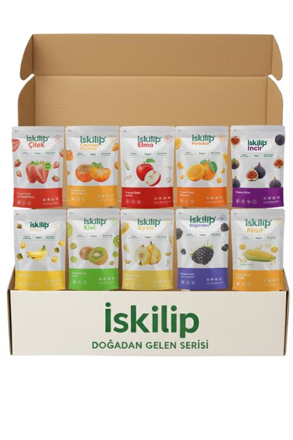 Dondurularak Kurutulmuş Meyve Cips Çilek Muz Elma Portakal Hurma İncir Böğürtlen Kivi Ayva Mısır Box
