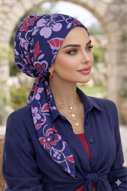 Laci Bordo Çiçek Desen Eşarp Bone