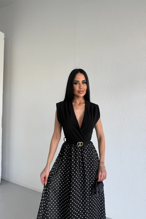 sachin and babi light blue dress Mikael Aghal Polka-dot Chiffon Midi Dress In Black