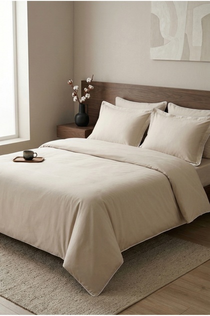Linea 100% Cotton Ribbed 6-Piece Duvet Cover Set – Minimal Daily Set with Solid Color Ribbed Detail