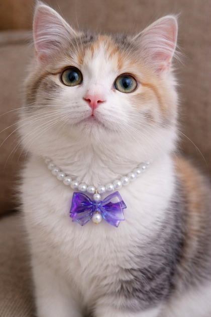 Purple Bowknot Pearl Cat Necklace