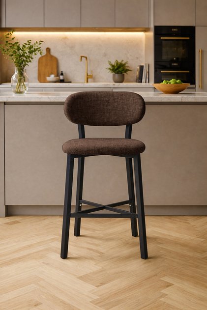 Luna Keten Kumaş Bar Sandalyesi – 65 cm Oturum, 30x30 Metal Profil