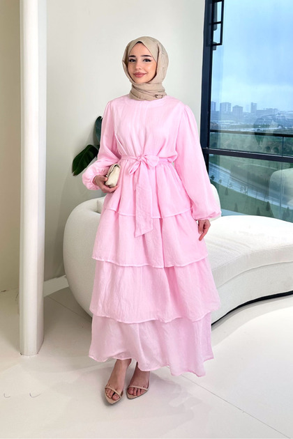 Kat Kat Tül Detaylı Elbise - Pembe