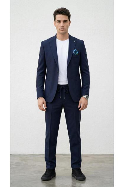 Erkek Yazlık Kumaş Tek Düğme Ceketli Jogger Pantolonlu Takım Elbise Slim Fit Spor Şık Kombin