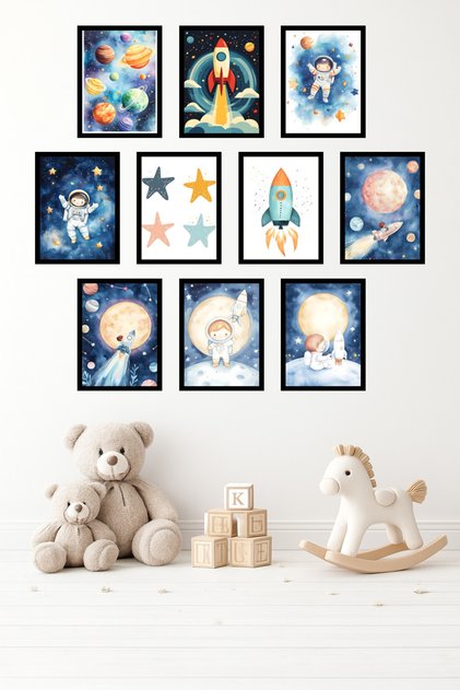 10-Piece Frame-Looking Space, Astronaut, Planet, Baby, Children's Room Painting Set 15X20 cm Mdf Uv Printing