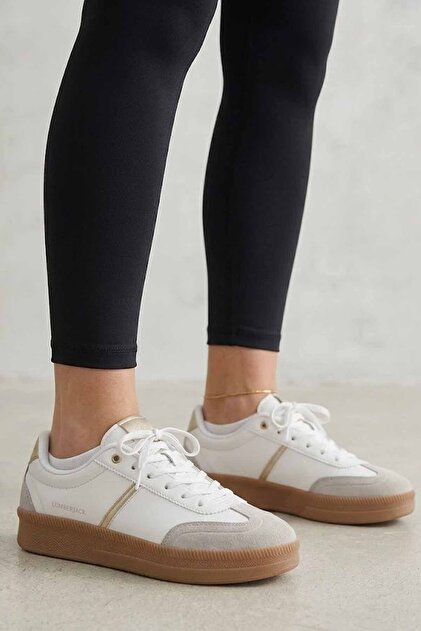 Lumberjack Beyaz Kadın Sneaker - Taba Kauçuk Tabanlı Günlük