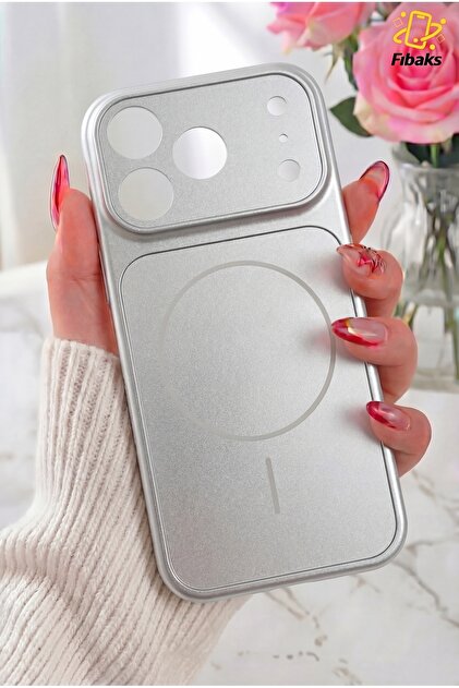 iPhone 17 Pro Max Kılıf MagSafe Kamera Lens Korumalı Camlı İnce Gümüş Sert Kapak