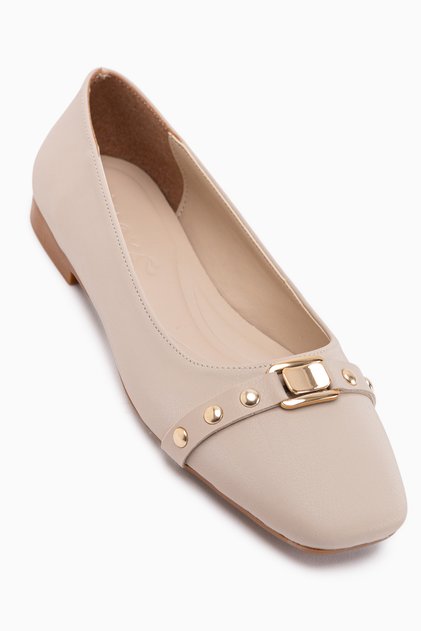 Jena Beige Buckle Women's Ballerinas