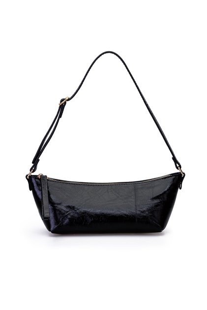 Hira Faux Leather Crinkled Patent Leather Women's Hand and Shoulder Bag Black