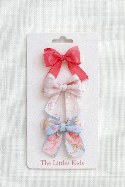 Pearl Decorated Ribbon Hair Clip Set - 3 Pieces Handmade Alligator Clip Hair Clips (Children - Adults)