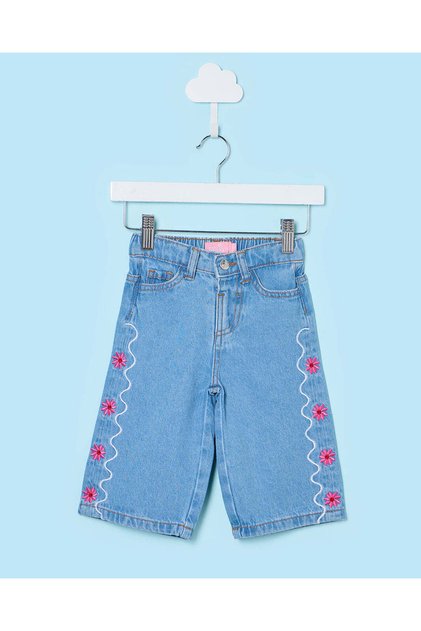 Infant Girls Blue Embroidered Wide Leg Jeans