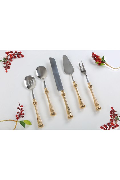 5-Piece Linda Gold Serving Spoon Set – for Stylish Presentation and Event Tables