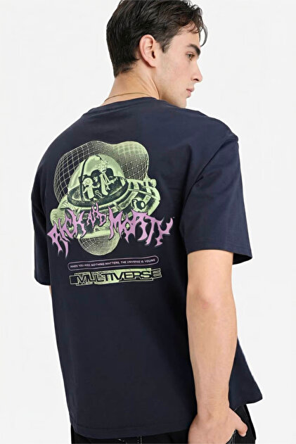 Defacto Rıck and Morty Lacivert Erkek T-Shirt F8185AX/NV82