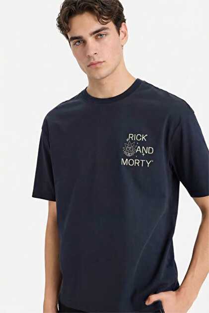 Defacto Rıck and Morty Lacivert Erkek T-Shirt F8185AX/NV82