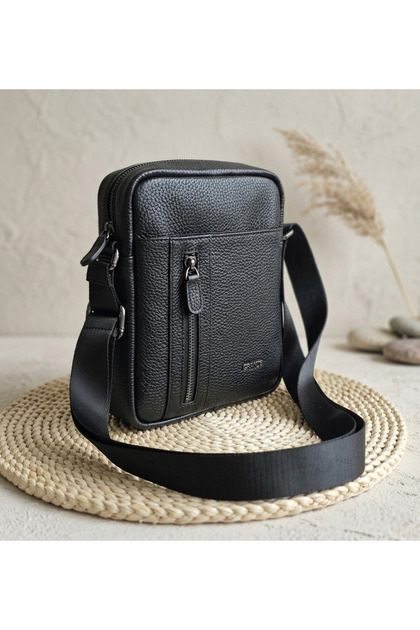 100% Genuine Leather Men's Crossbody Bag with Shoulder Strap