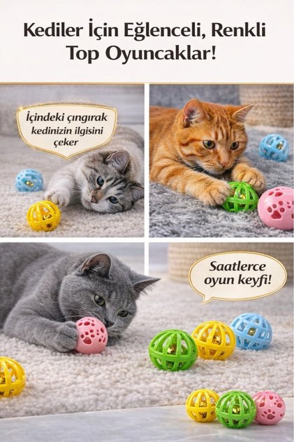Kedi Köpek Oyuncak Top – Çıngıraklı Renkli Plastik Oyun Topu (1 Adet)