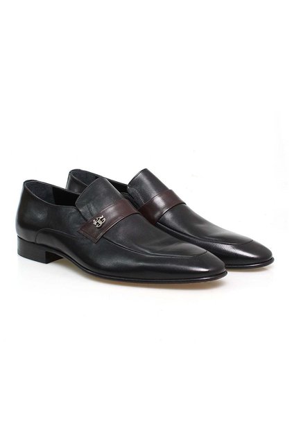 Black Color Laceless Genuine Leather Leather Sole Men's Shoes