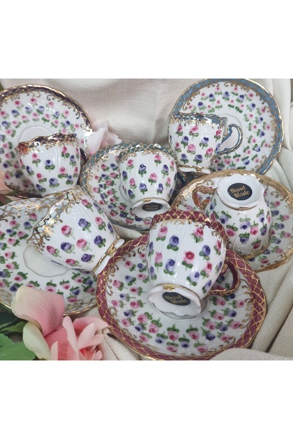 Pıtırcık Porcelain Hand-Painted 6-Piece Cup Set