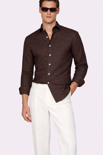 Acı Kahve Men's Pure 100% Linen Shirt - Special Classic Casual Fit Cut