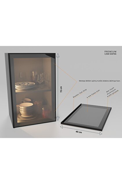 Alüminyum Çerçeveli Cam Dolap Kapağı – 72cm X 40cm - Modern Mutfak & Vitrin Kapak Paneli