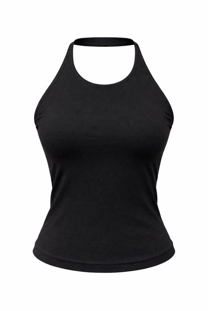2081 Women's Halter Neck Backless Tank Top Blouse Black